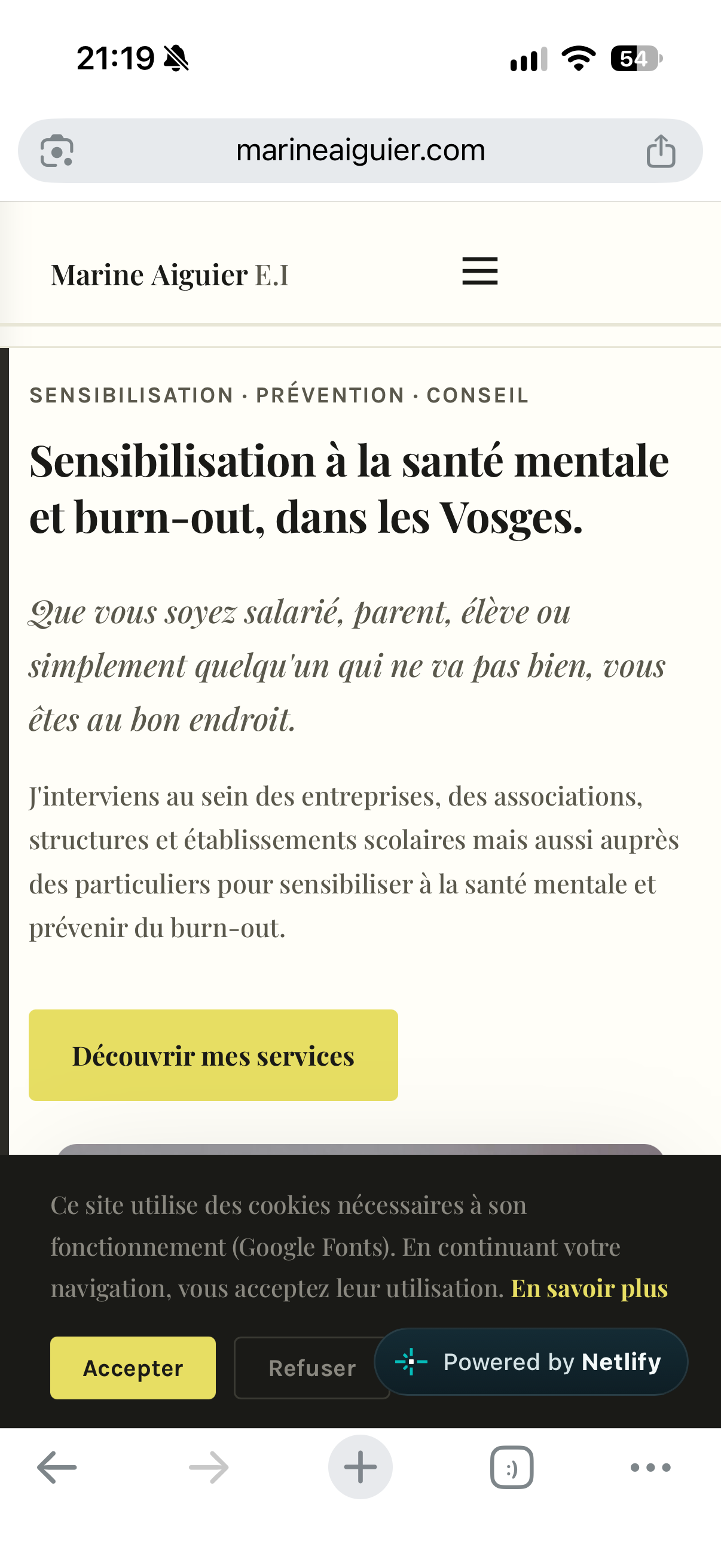 Aperçu du site de Marine Aiguier, réalisé par Marine avec les conseils de Léolution